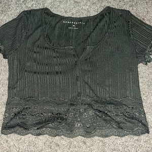 Medium Green Crop Button Up Top